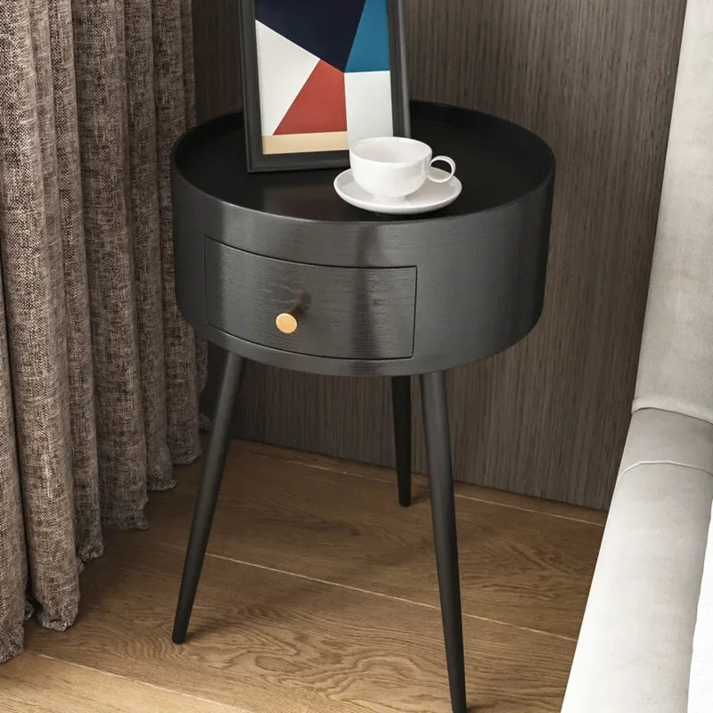 Ultra-Narrow Small Bedside Table – Modern Simple Nordic Design, Light Luxury Round Coffee Table for Small Family, Sofa, Hotel, and Homestay