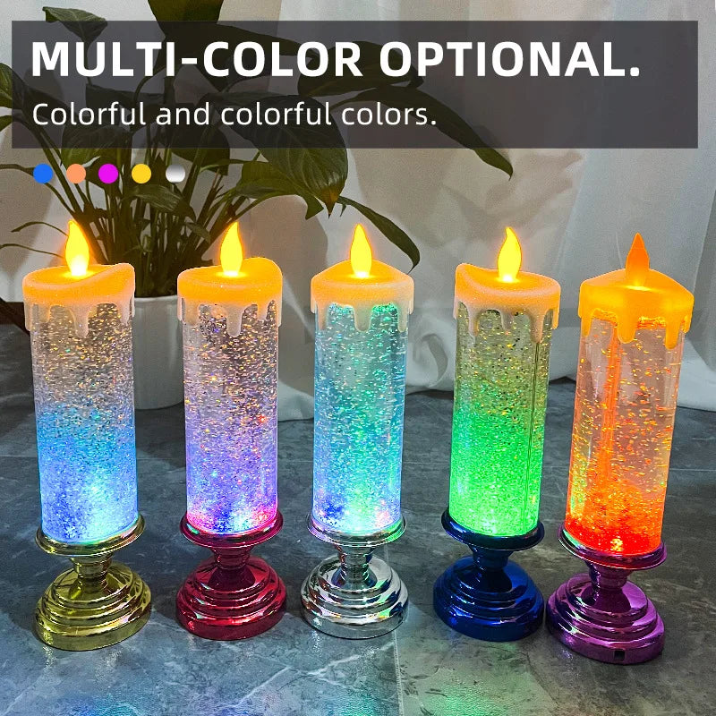 Christmas LED Candle Light Decorative Craft Night Lights Swirling Glitter Colorful Fantasy Crystal Night Lights Xmas Party Home