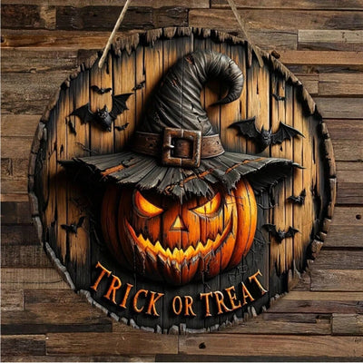 Halloween Wooden Wreath Logo Retro Pumpkin Head Horror Art Decoration, Home Garden Courtyard Wooden Hanging Pendant 
