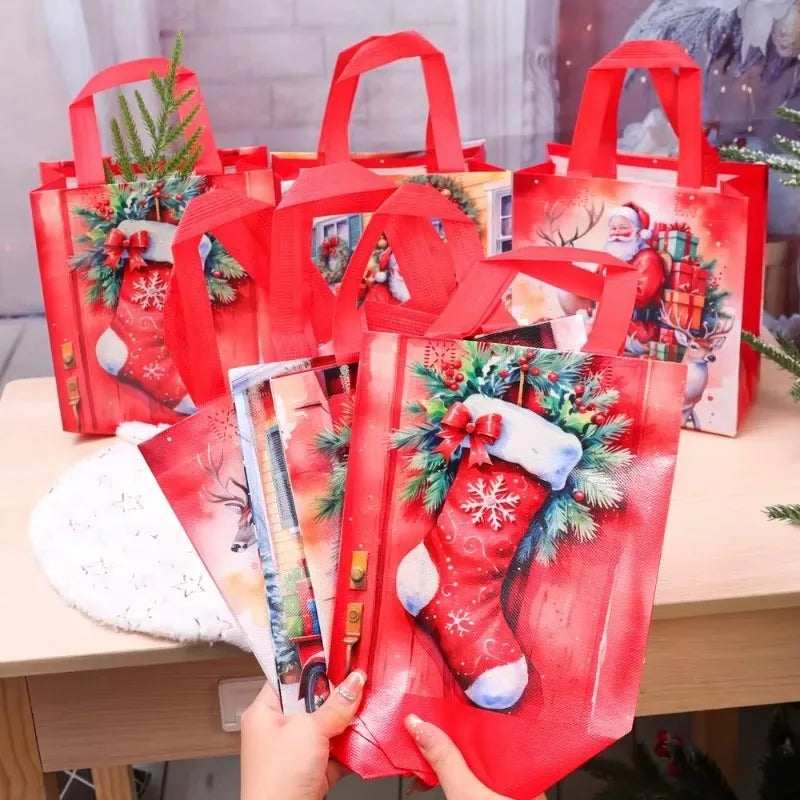 20/1pcs Christmas Non-Woven Fabric Bags Candy Cookie Gift Packaging Santa Claus Tote Bag Kid Festival Favors Gift Shopping Pouch