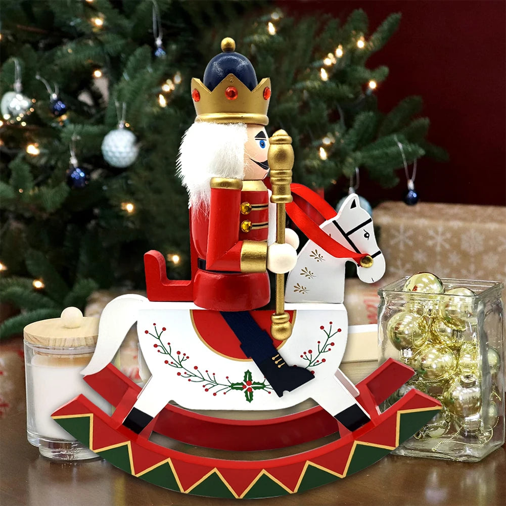 Wooden Rocking Horse Nutcracker Christmas Decorations Traditional Nutcracker Figures Desktop Home Ornament Xmas Party Supplies