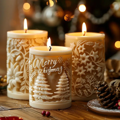 3D Christmas Tree Elk Relief Cylinder Candle Silicone Mold Merry Christmas Letter Snowflake Cylinder Candle Molds Christmas Gift 
