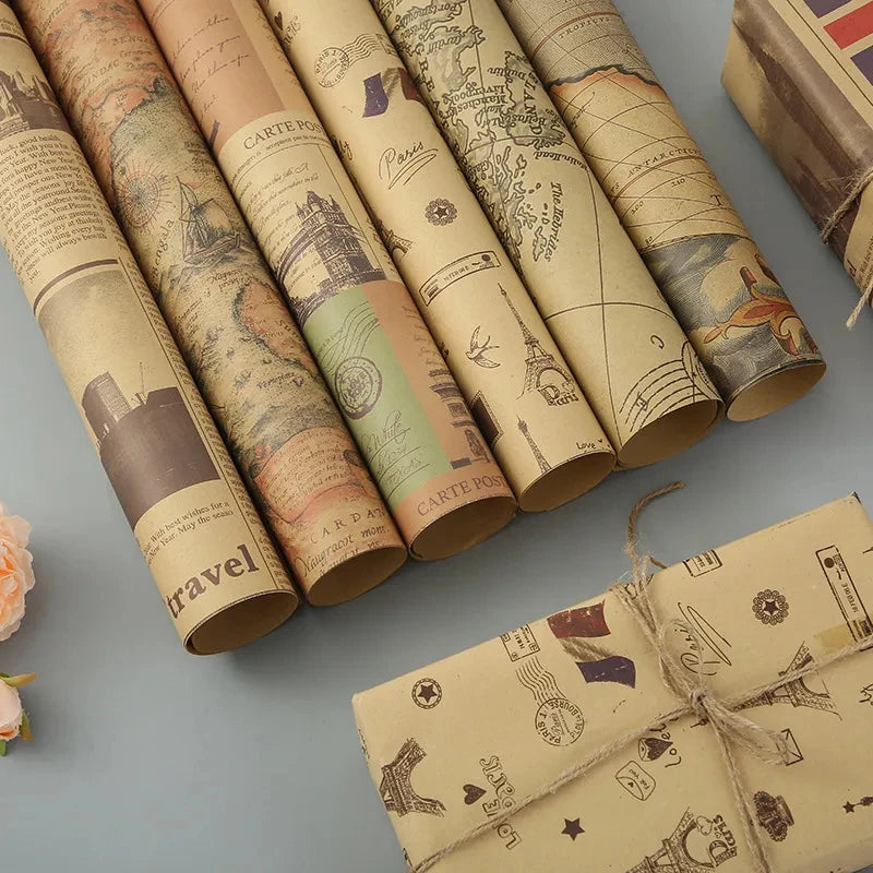 Fold Retro Kraft Gift Wrapping Paper Worldmap Christmas Gift Paper Newspaper Craft Valentine's Day Birthday Gift RegularPaper 