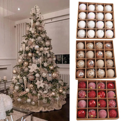 16pcs/box 6CM Christmas Ball Ornaments Champagne Gold Red Glitter Foam Ball Crafts for Xmas Tree Hanging Pendant Gift Navidad 
