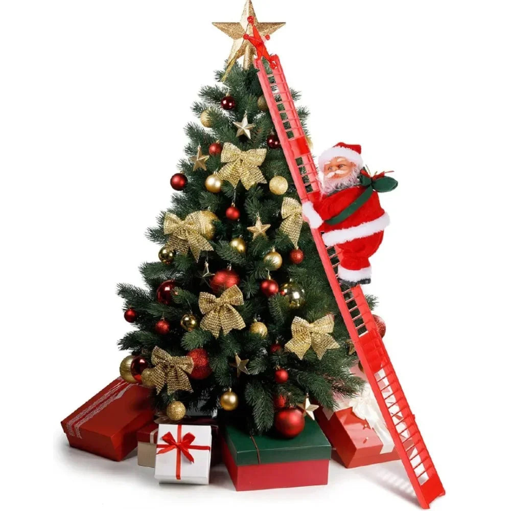 2025 Christmas Ornaments Gift Electric Climbing Ladder Music Santa Claus Doll Toys Decoration Merry Christmas Tree Hanging Decor 