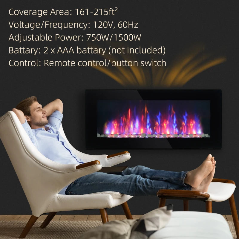 Wall Mounted Fireplace, 41 Inch Modern Electric Fireplace with Patented LED Flame Effect and 7 Colors, Black