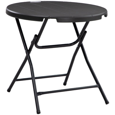Outsunny Foldable Round Patio Table for 4, Outdoor Dining Table with HDPE Tabletop and Steel Frame, Dark Grey 