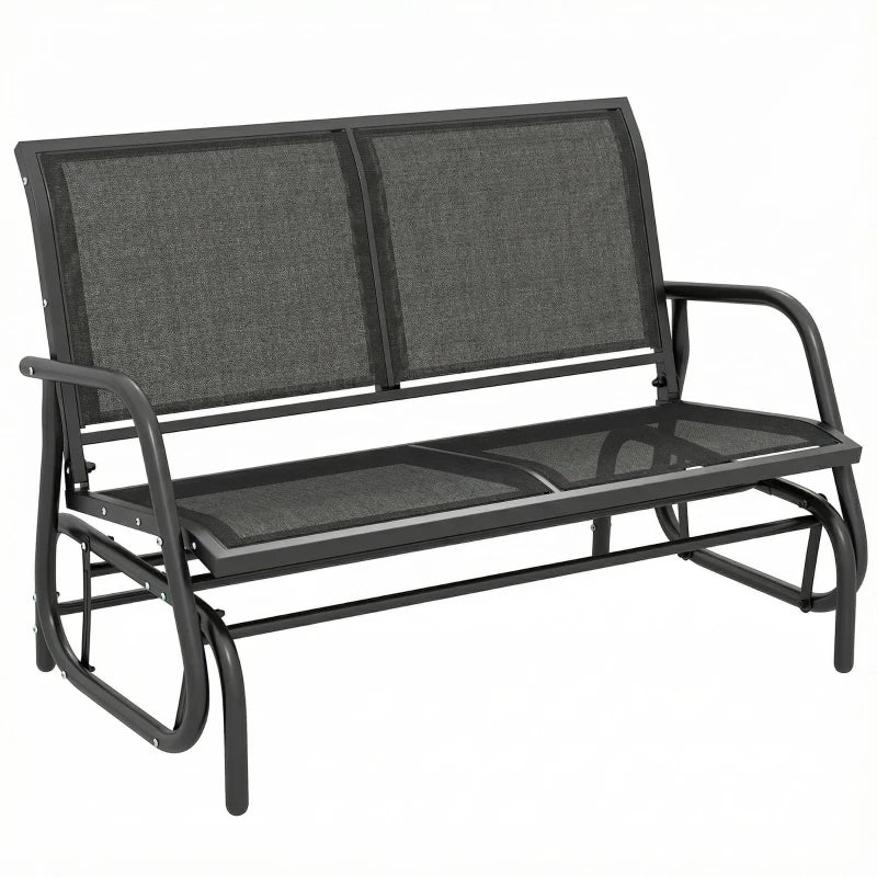 Outdoor Glider Bench, 2 Seater Garden Patio Glider Chair with Sling Fabric Seat, Steel Frame, Black