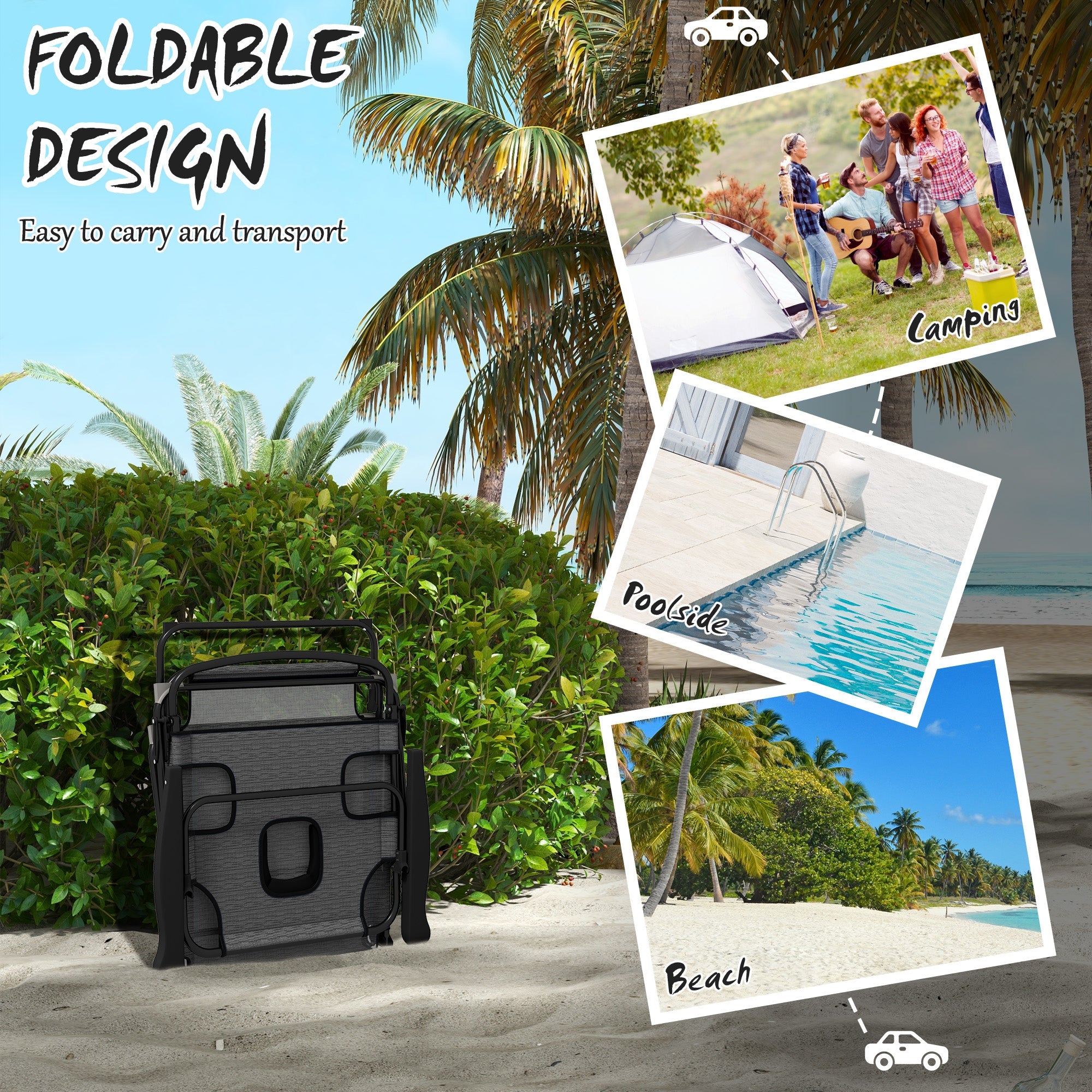 Outsunny Mixed Grey Outdoor Chaise Lounge Chair with 4-positions Reclining Back Portable Folding Sun Lounger 