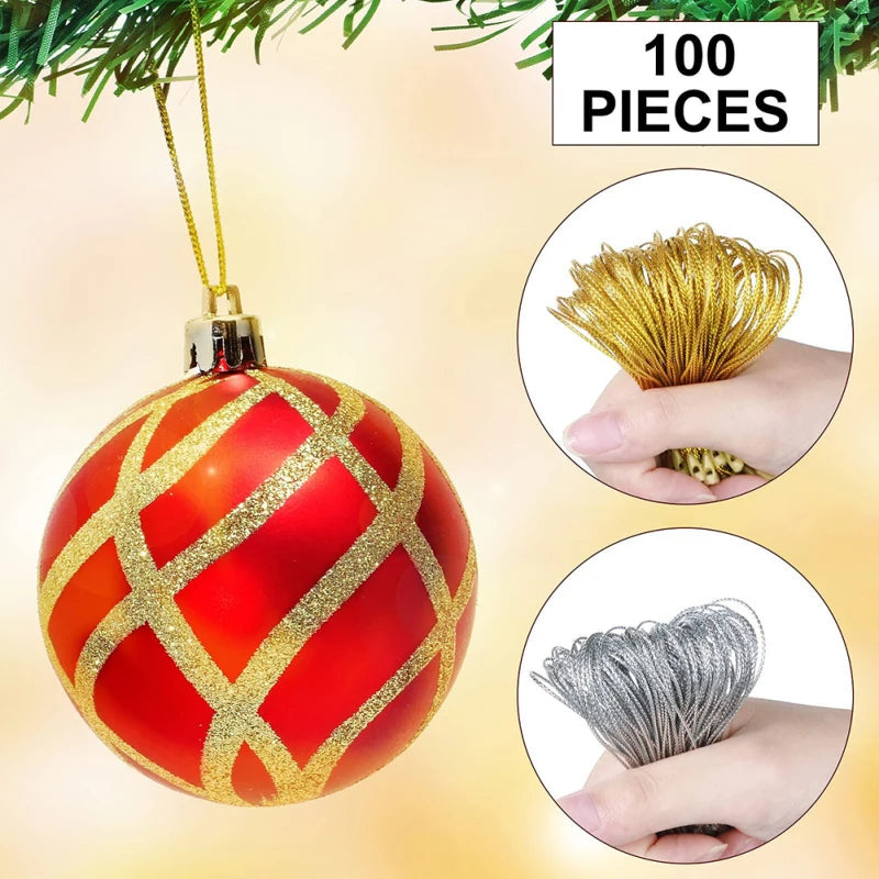 100pcs Christmas Rope Polyester String Thread Lanyard Line Xmas Tree Ball Ropes Hanging Pendant Ornament Tag Label Decoration 