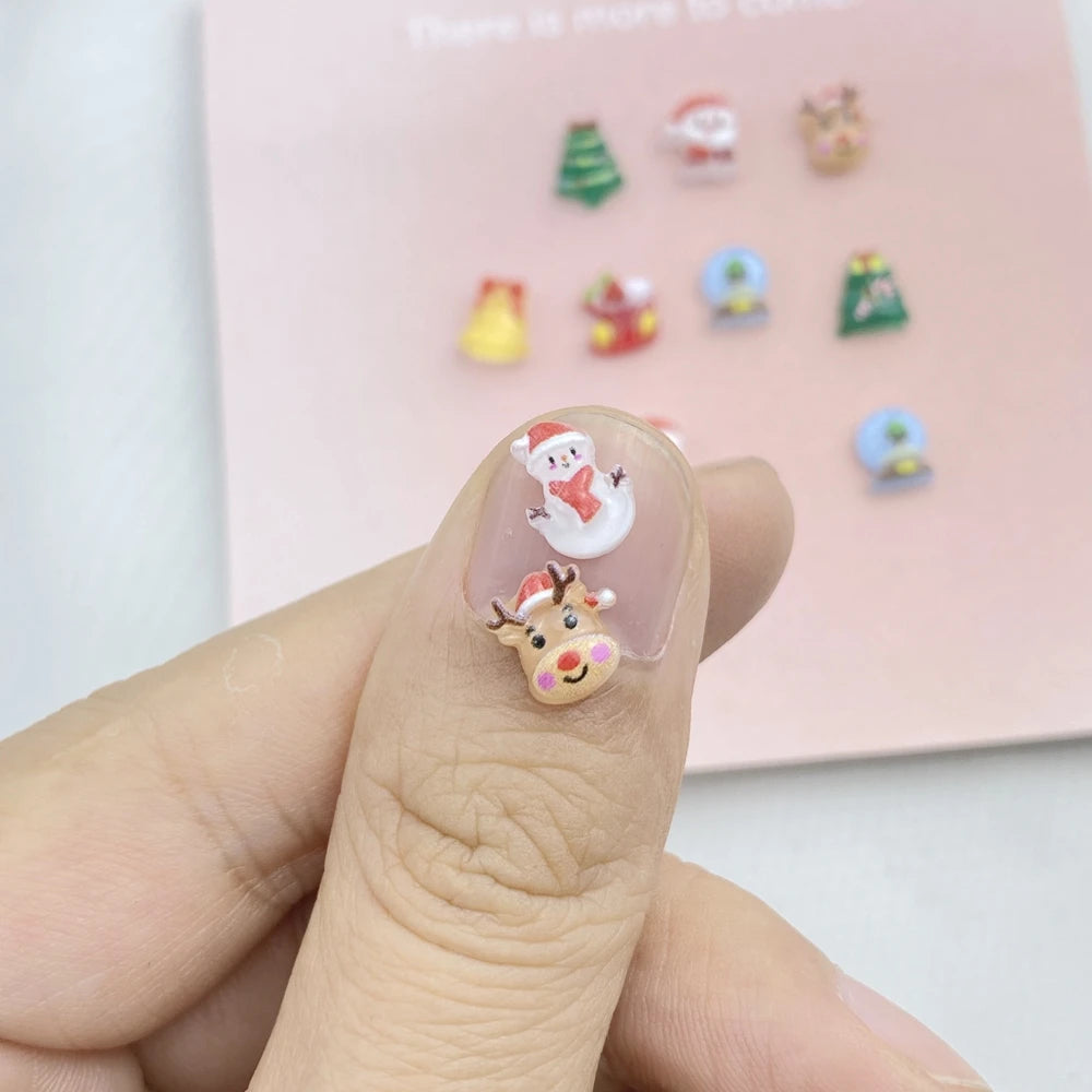 100Pcs Cute Resin Small Christmas Tree, Snowman, Flat Back Ornament Jewelry Making Manicure Hairwear Accessorie