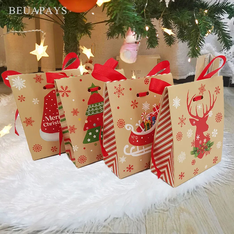 European Style New Year Merry Christmas Gift Candy Box With Ribbon Creative Xmas Tree Sleigh Snowman Hat Santa Claus Diy Package 