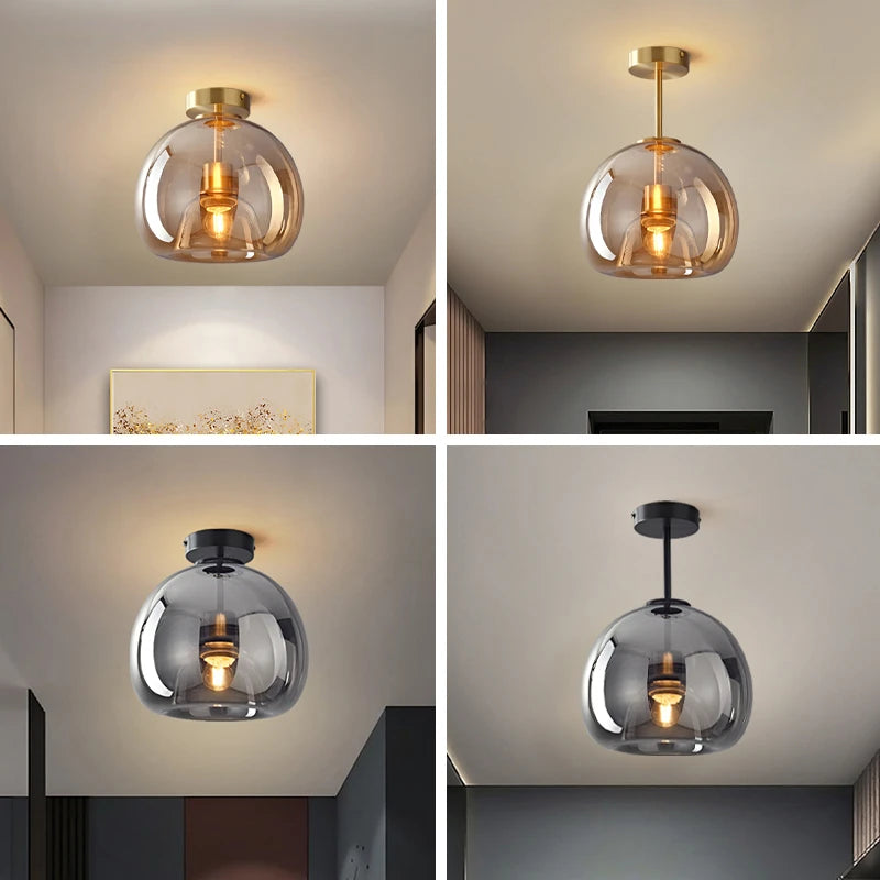 Modern Minimalist Glass Ceiling Light - Nordic Texture LED Lamp for Dining Room, Corridor, and Living Room, E27