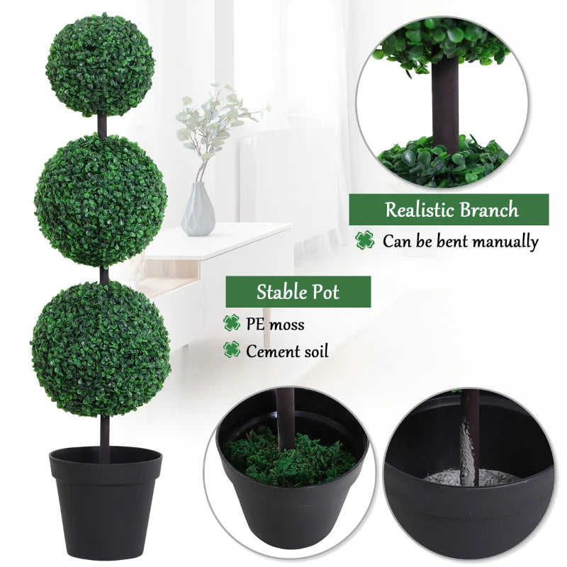 Set of 2 Artificial Ball Boxwood Topiary Trees, 44.1" Fake Plants in Pots for Outdoor Indoor Decor, Dark Green