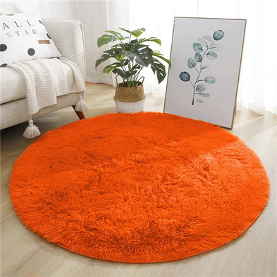 Bubble Kiss Round Orange Fluffy Plush Carpet for Home Living Room Decor  Long Piles Thick Area Rugs Bedroom Velvet Floor Mats 