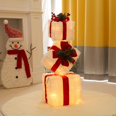 3pcs/Set Hollowed Out Christmas Decoration Led Gift Box With Bow Lights Iron Box Art Home Outdoor Mall Gift Home Party Supplie 