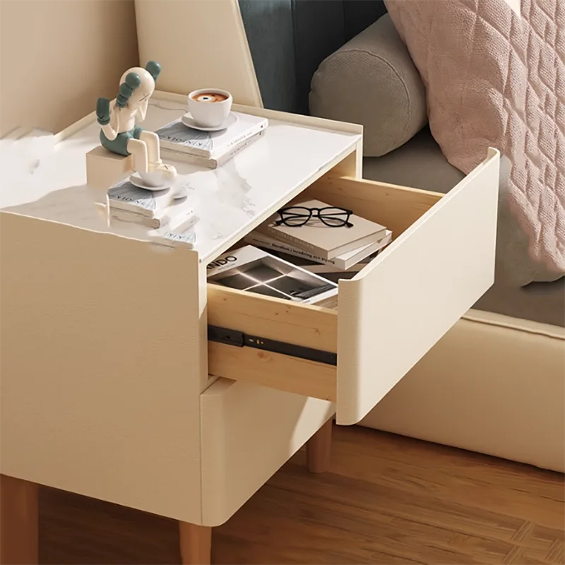 Aesthetic Minimalist Nightstand White Japanese Hidden Storage Luxury Bedside Table Drawers Space Saving Comodini Home Furniture 