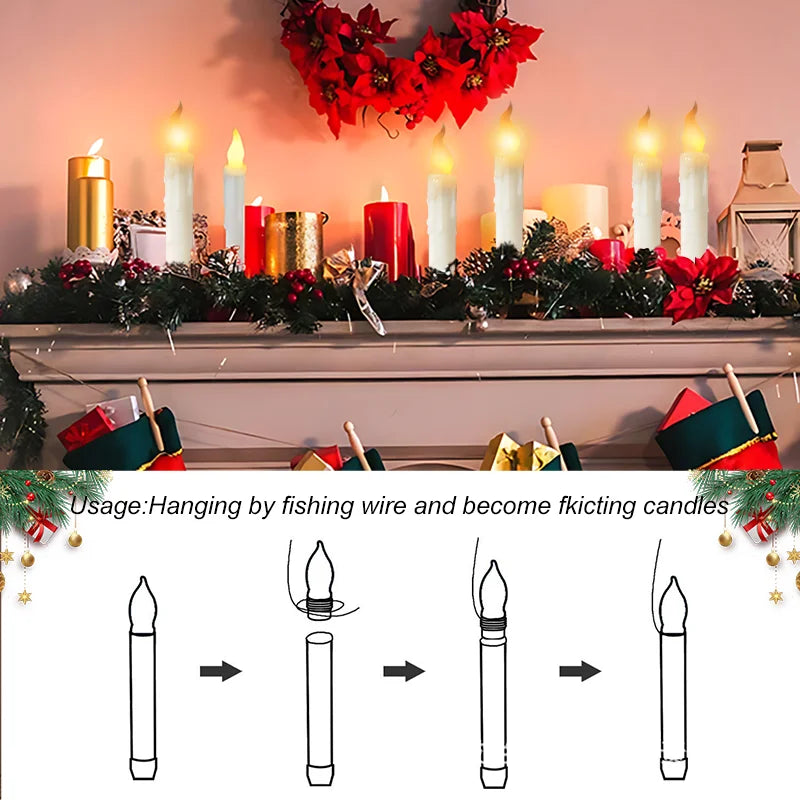 Floating Candles Halloween Battery Operated Hanging Candles with Wand Magic LED Flameless Christmas Wedding Party Supplies 