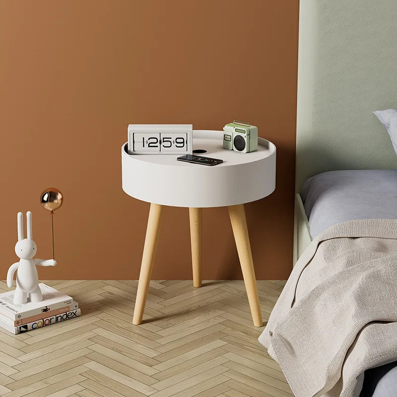 Simple Nightstand with Wireless Charging - Nordic Design, Waterproof, Anti-Fouling, and Anti-Scratch Storage Table