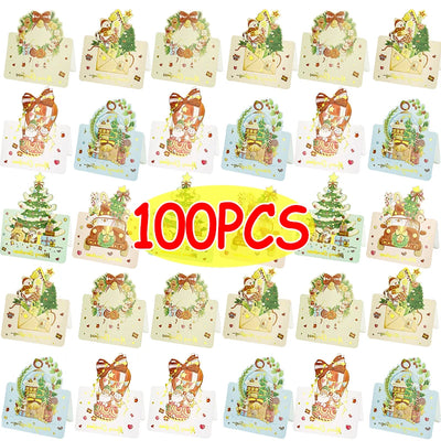 100-1Pcs Christmas Greeting Cards Foldable Postcards New Year Party Bronzing Winter Gifts Paper Cards Home Envelope Decorations 