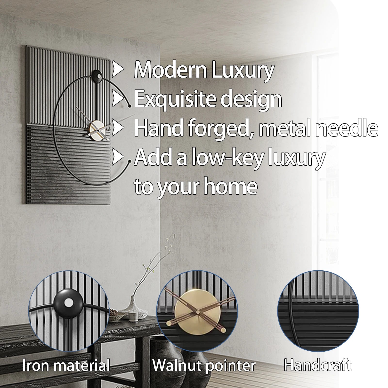 Large Wall Clock for Living Room Decor Handmade Seashells Modern Walnut Pointer Metal Frame Wall Decor Silent Non Ticking Clocks 