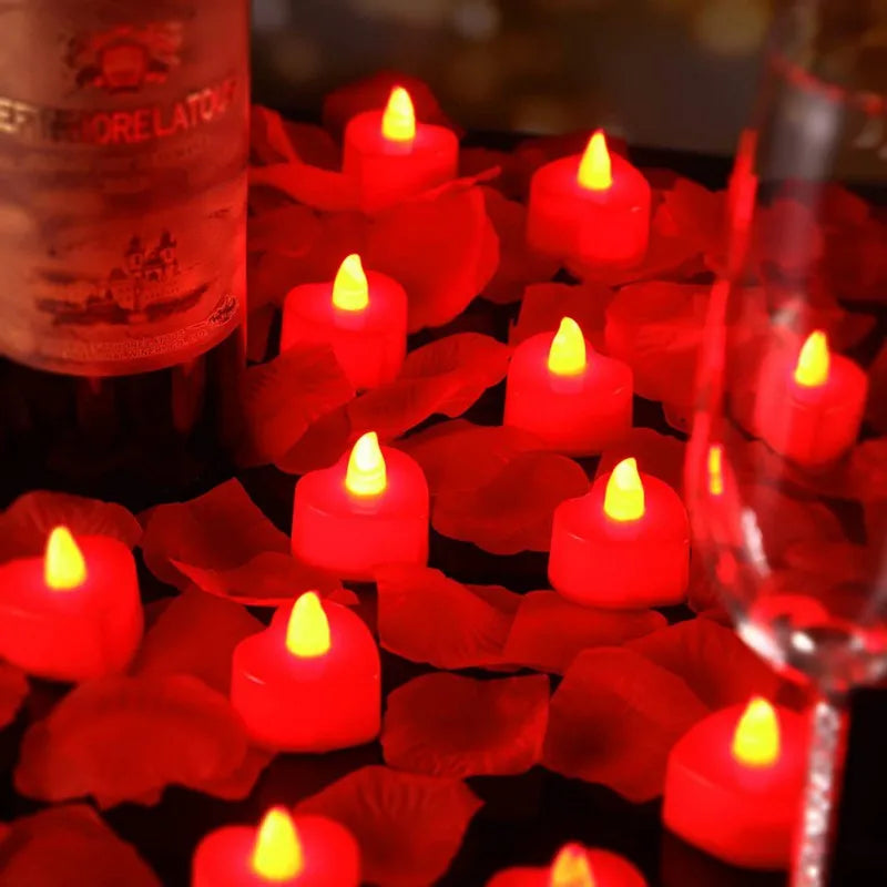 24Pcs Flameless Heart-shaped Led Candle For Home Christmas Party Wedding Decoration Electronic Battery-Power Tealight Candles