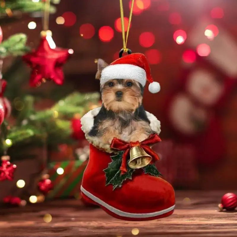 Cute Dog Christmas Tree Pendants 2D Acrylic Christmas Ornaments Hanging Decorations for Car Door Window Xmas Gifts New Year 2024 