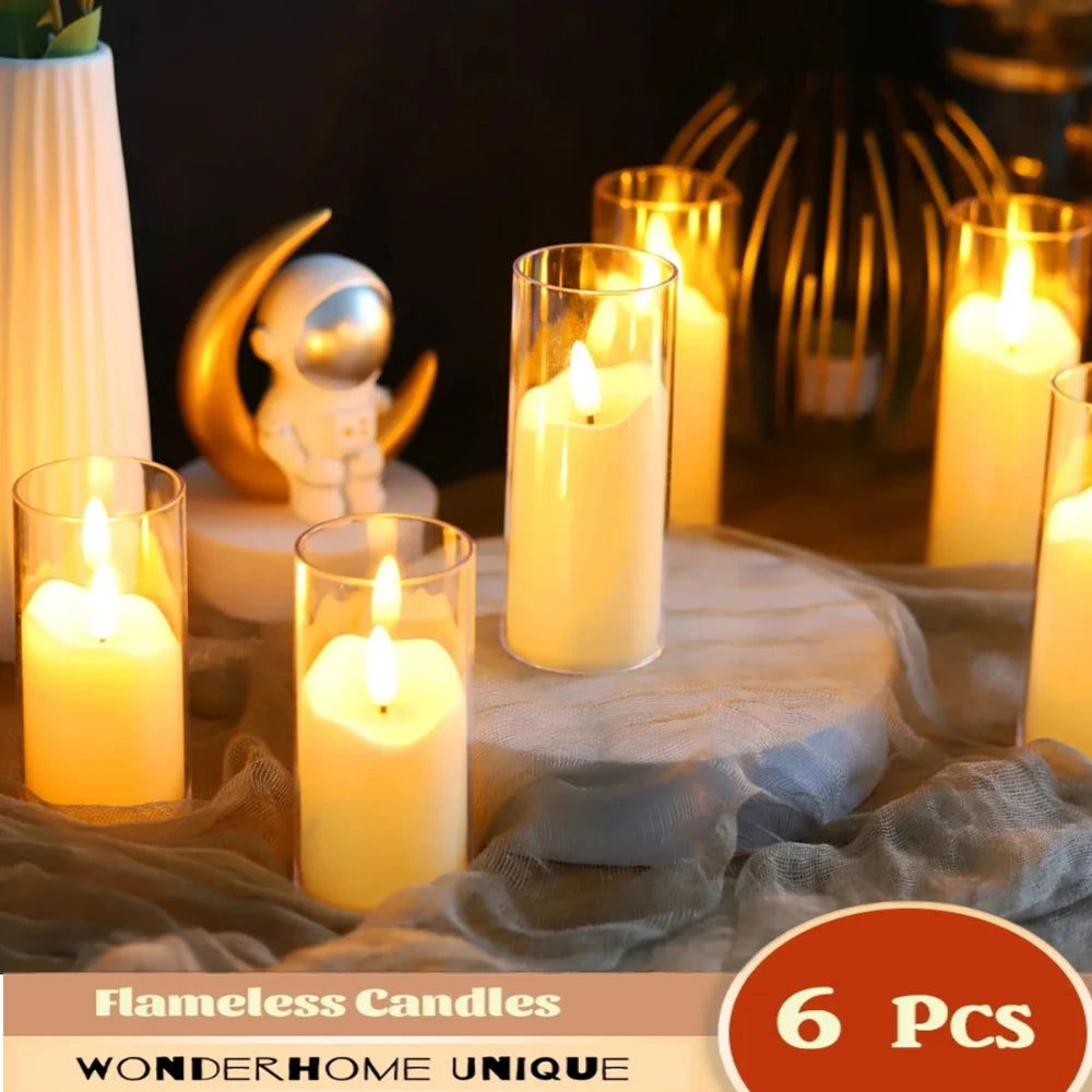 6Pcs Led Flameless Electric Candles Lamp Acrylic Glass Flickering Fake Tealight With Battery Candle Bulk for Wedding Christmas