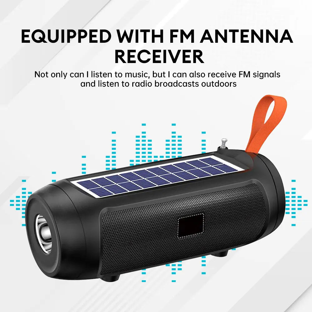 Portable Solar Charging Wireless Stereo Speaker - Outdoor Music Box with Flashlight, Bluetooth-Compatible, TF Card Slot, FM Radio