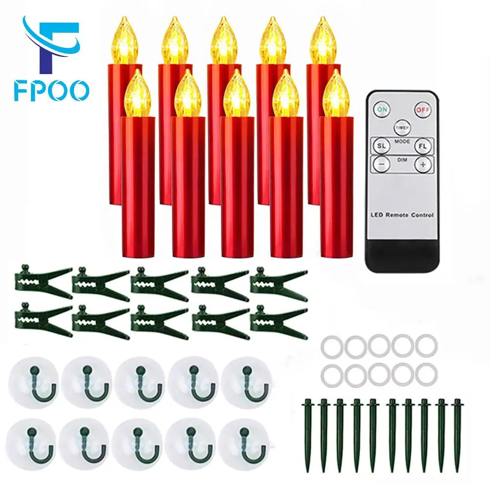 10PCS luxury Led Candles For Christmas Tree Decoration With Timer Remote Flickering Flame Birthday New Year Decor Candle Lamp