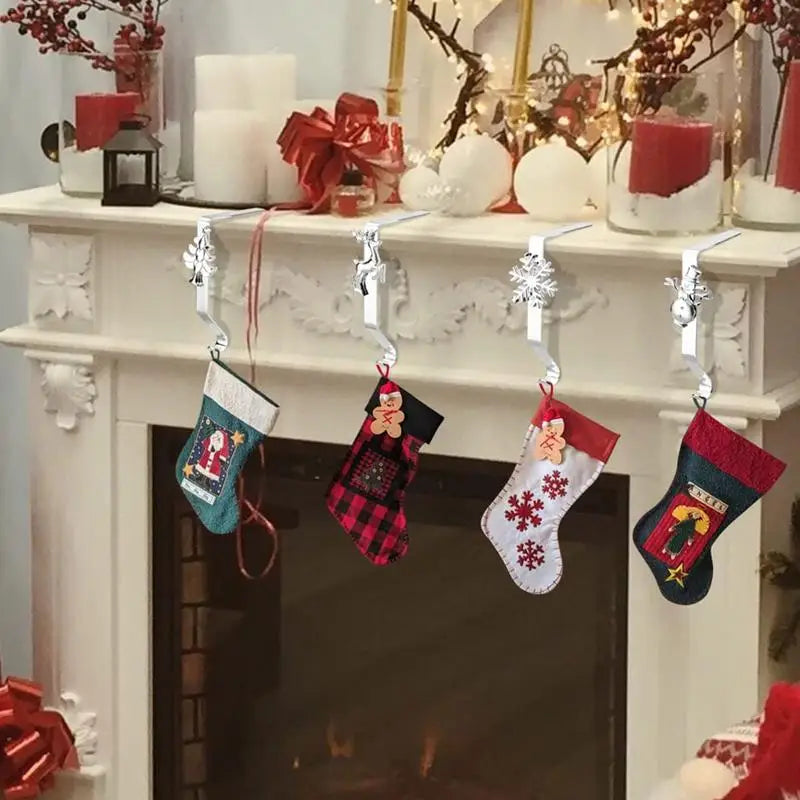 Christmas Stocking Holders For Mantle Iron Snowman Snowflake Hook Christmas Stocking Holders Christmas Decorations Stocking