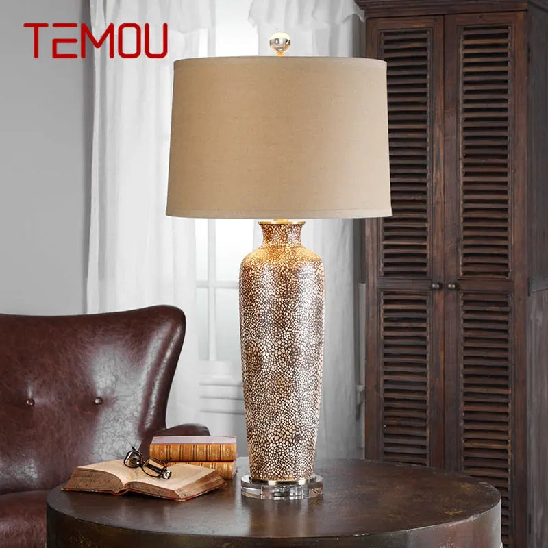 TEMOU American Style Ceramic Table Lamp – LED Vintage Creative Luxury Desk Light for Home Living, Bedroom, and Bedside Decor