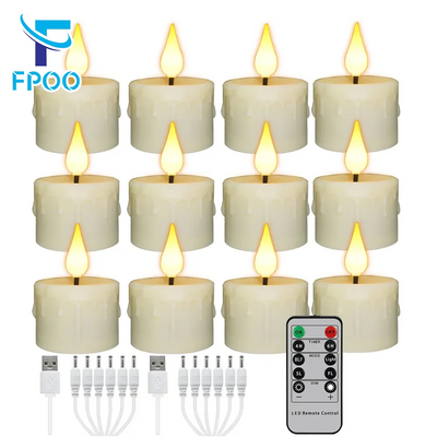 FPOO 6/12pcs Rechargeable Led Lighting Candles Electronic Flameless Timer Remote Control Christmas Home Decoration Candle Light 