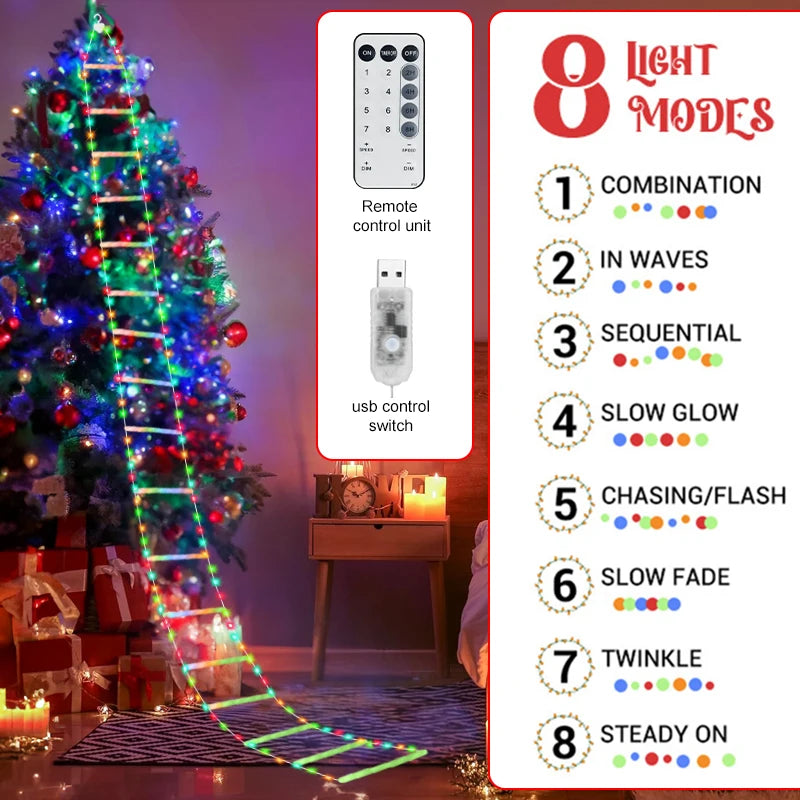 0.75/3M Santa Claus Ladder Lights Christmas Tree Lights Decor for Indoor Outdoor Decoration Window Garden Hanging LED String