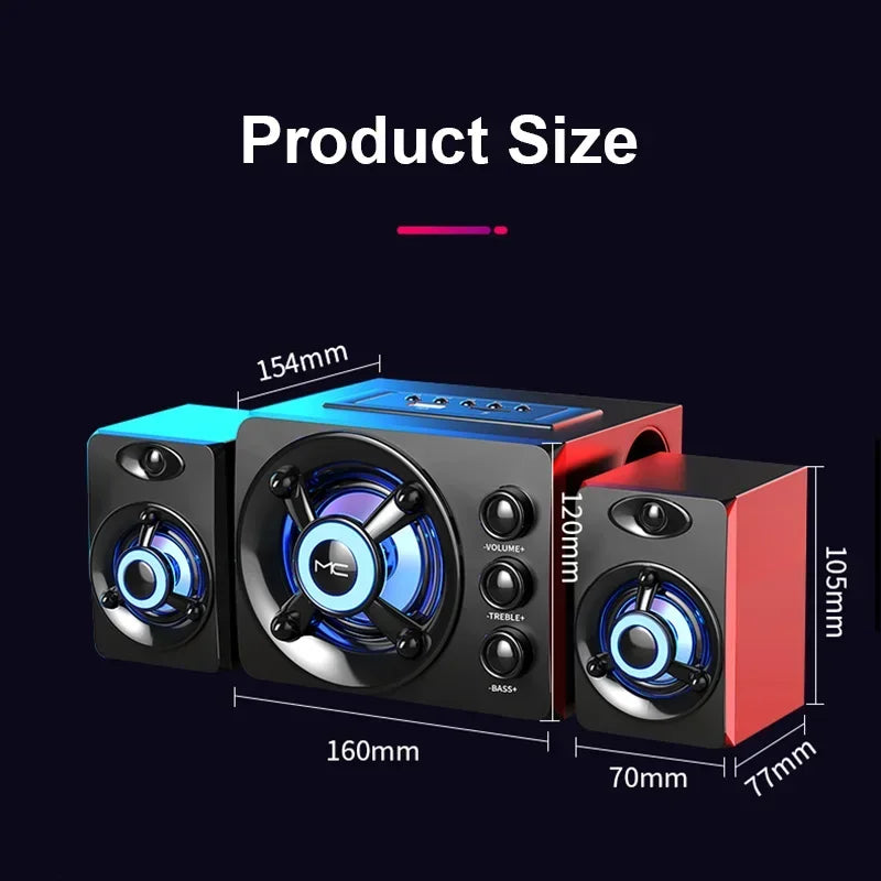 HIFI 3D Stereo Speakers with Colorful LED Lights - Heavy Bass, AUX, USB, Wired & Wireless Bluetooth Audio Home Theater Sound Bar