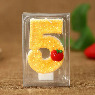 3D Apple Candle 0-9 Number Cake Candle Birthday Cake Decoration Children's Birthday Candles for Christmas Yellow Candles Dector 