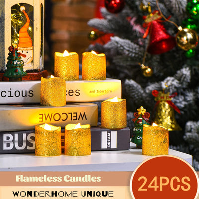 24Pcs Led Candle Light Glitter Smokeless Simulation Flameless Candle Light for Wedding Christmas Party Candles Home Decoration 