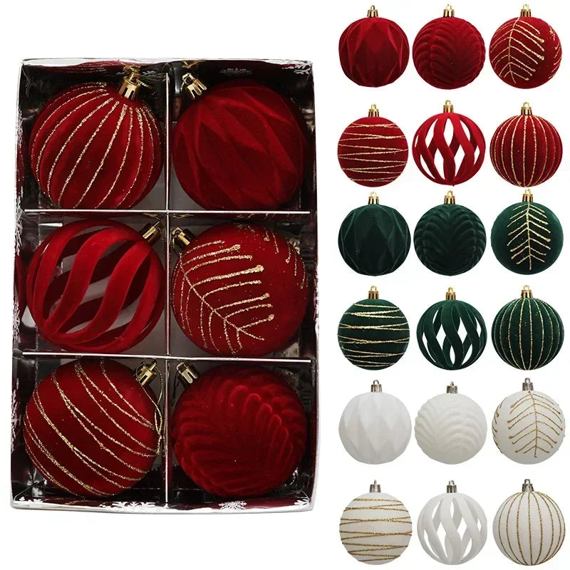 6/12pcs 8cm Wine Red Christmas Ball Ornaments Dark Green Christmas Tree Decoration New Christmas Spheres Pendant Velvet Balls