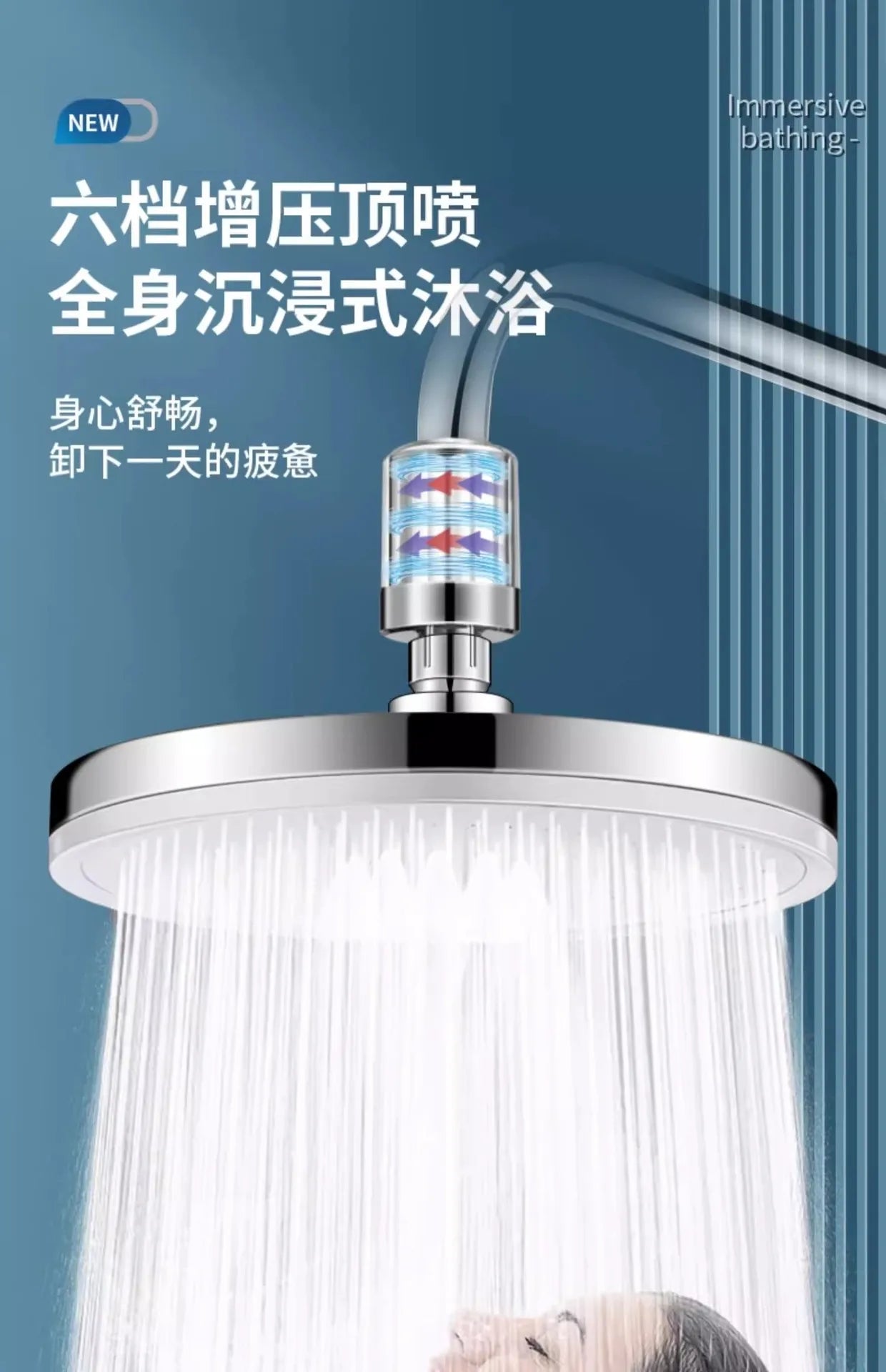 New Design 230mm Big Panel  6 Modes Supercharge Rainfall Shower Head High Pressure Top Rain Shower Faucet Bathroom Accessories 