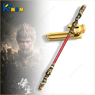22CM Game Peripherals Sun Wukong As-You-Will Gold-Banded Cudgel Full Metal Replica Miniature Cold Weapon Model Long Stick Crafts 