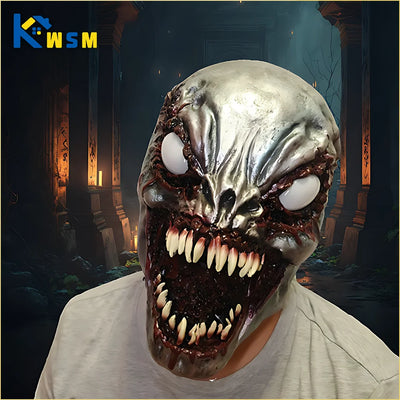 Halloween Venom Mask Scary Exorcist Latex Mask Smile White Eyes Demon Headgear Halloween Party Decoration COS Costume Dress Up 