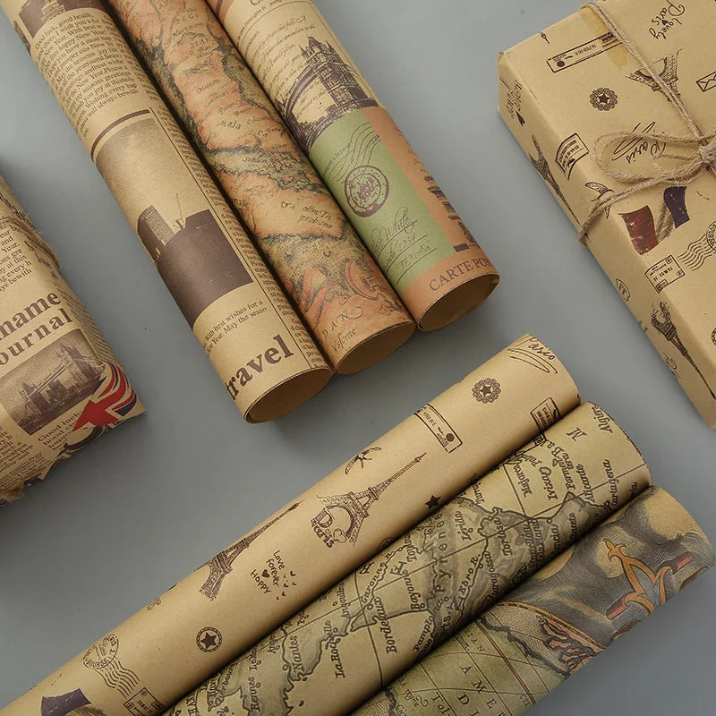 Fold Retro Kraft Gift Wrapping Paper Worldmap Christmas Gift Paper Newspaper Craft Valentine's Day Birthday Gift RegularPaper 