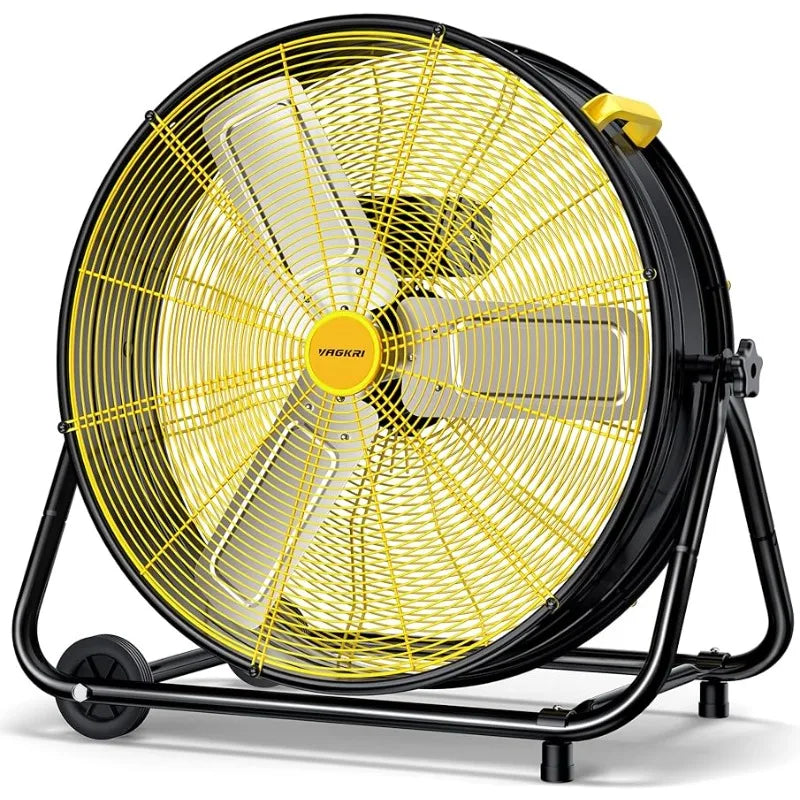 VAGKRI 24 Inch Industrial Drum Fan – 320W High Velocity Floor Fan, 3 Speed Heavy Duty Metal Air Circulator with 360° Tilt and Casters