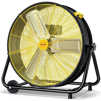 VAGKRI 24 Inch Industrial Drum Fan – 320W High Velocity Floor Fan, 3 Speed Heavy Duty Metal Air Circulator with 360° Tilt and Casters 