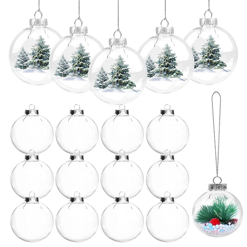 Clear Christmas Ball Plastic Fillable Bauble Xmas Tree Hanging Ornament Pendant Marry Christmas Kids Gift Present Box Decoration