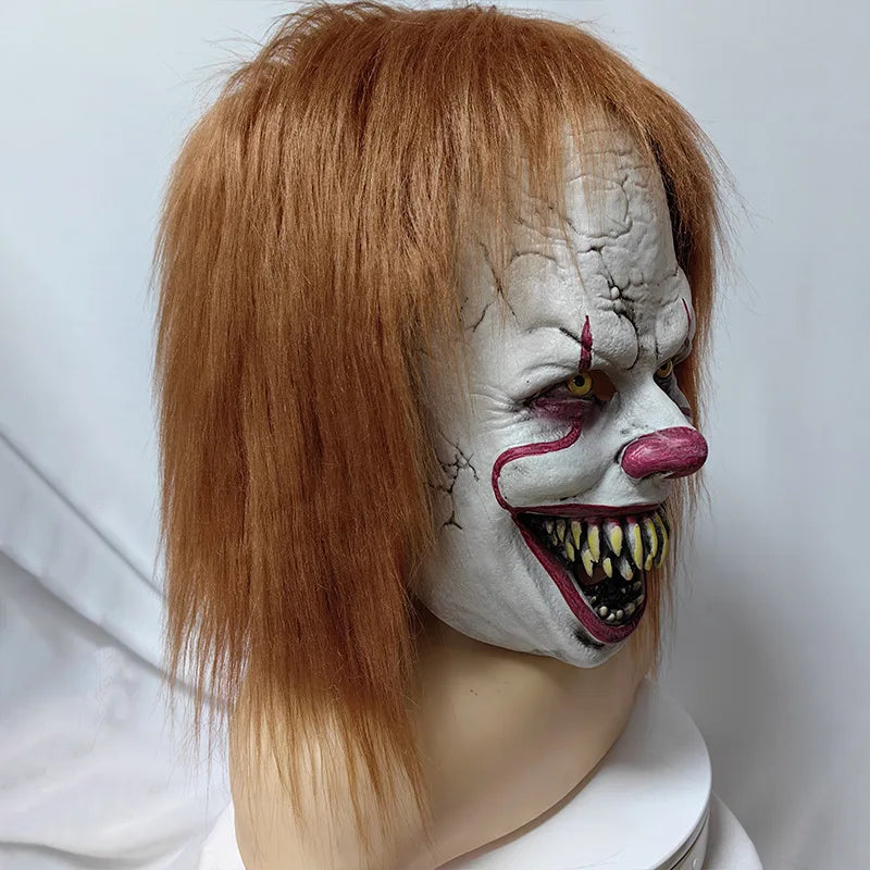 Halloween Horror Clown Pennywise Mask Head Set in Europe and The United States New Spirit Clown Latex Mask Mardi Gras Decoration