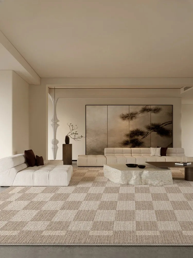 Retro Living Room Large Area Decorative Carpets Plaid Minimalist Bedroom Bedside Carpet Comfortable Soft Cloakroom Balcony Rugs 