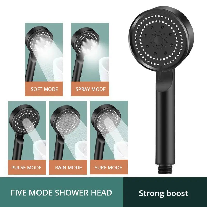 5 Mode Pressure Boost Shower Head Multifunction Adjustable Large Water Yield Shower Nozzle Massage Shower Bathroom Accessory