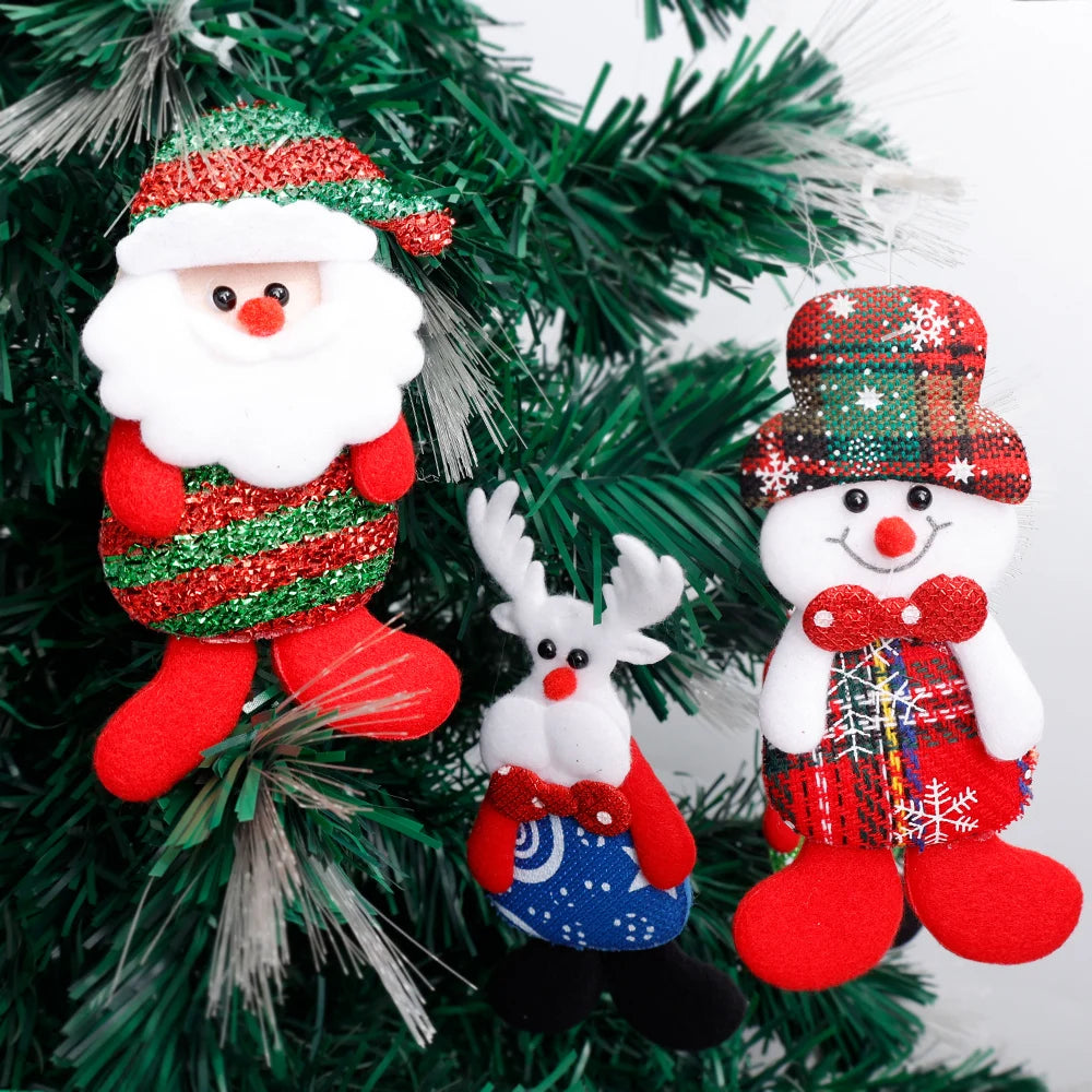 12/1Pcs Christmas Plush Doll Ornaments Santa Claus Snowman Xmas Tree Hanging Pendants Home Xmas New Year Party Decorations Gifts 