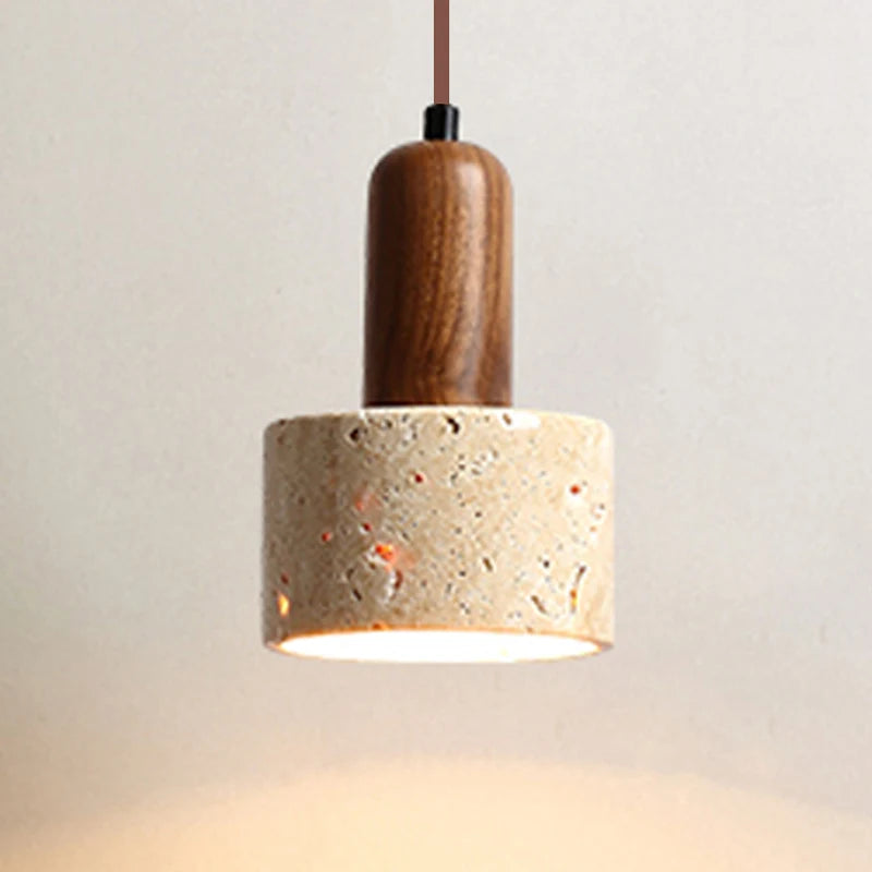 Japanese Yellow Marble LED Pendant Lamp - Wabi-Sabi Travertine Style, Nordic Bedside, Restaurant & Corridor Decoration 